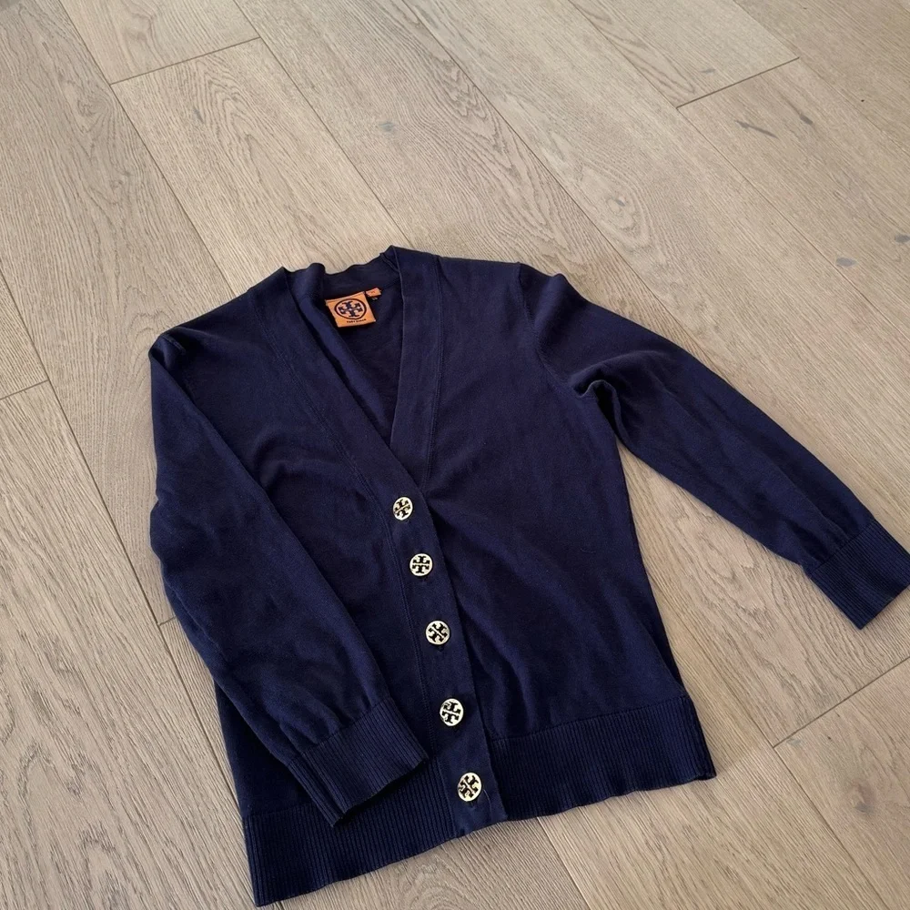 Tory Burch Navy 100% Cotton lightweight Cardigan XSmall